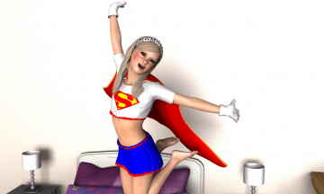 Картинка 3д+графика люди+ people фон взгляд девушка супермен