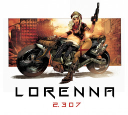 Картинка рисованное комиксы мотоцикл девушка оружие взгляд фон