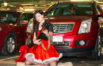 обоя автомобили, -авто с девушками, снегурочка, оружие