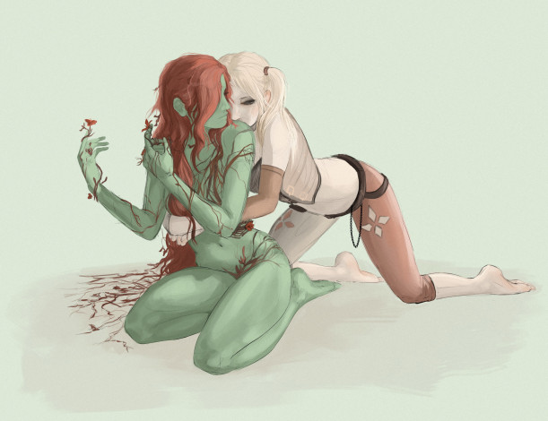 Обои картинки фото рисованное, комиксы, объятия, фон, девушки