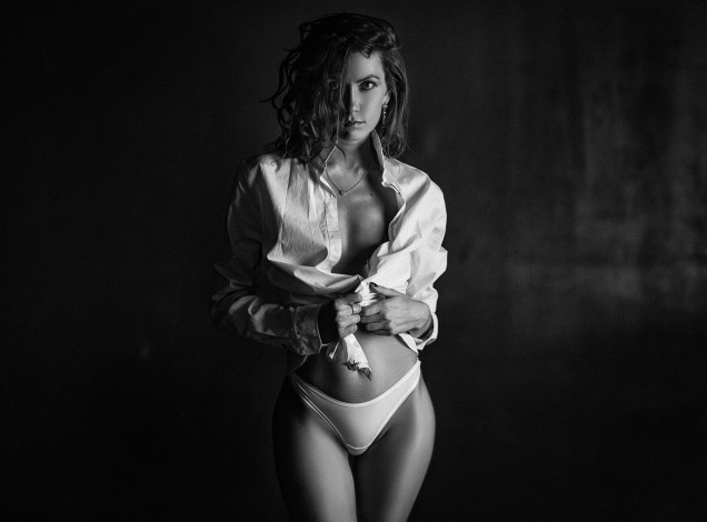 Обои картинки фото девушки, -unsort , Черно-белые обои, белье