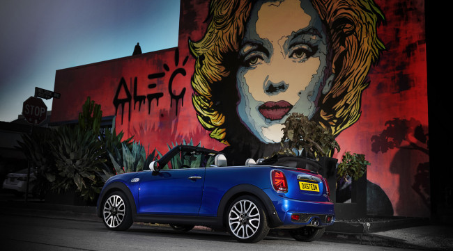 Обои картинки фото mini cabrio 2019, автомобили, выставки и уличные фото, cabrio, blue, mini, 2019