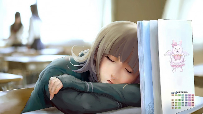Обои картинки фото календари, аниме, 2018, сон, девушка, тетрадь