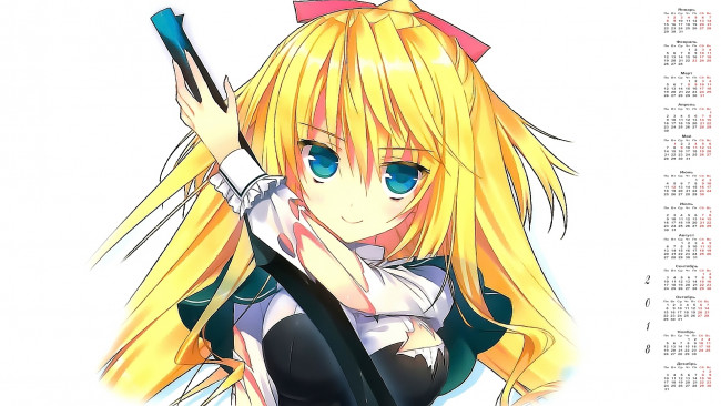Обои картинки фото календари, аниме, 2018, взгляд, девушка