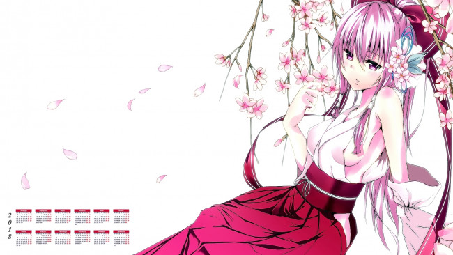 Обои картинки фото календари, аниме, цветы, девушка, 2018, взгляд