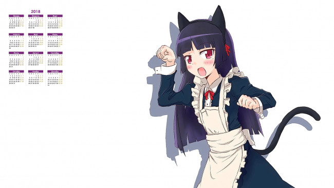 Обои картинки фото календари, аниме, хвост, взгляд, 2018, девушка
