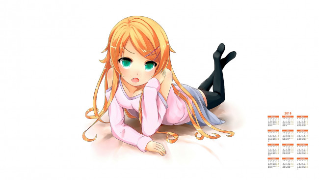 Обои картинки фото календари, аниме, взгляд, девушка, 2018