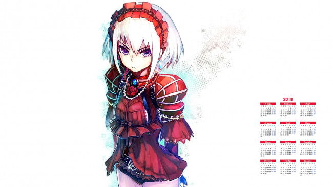 Обои картинки фото календари, аниме, взгляд, девушка, 2018