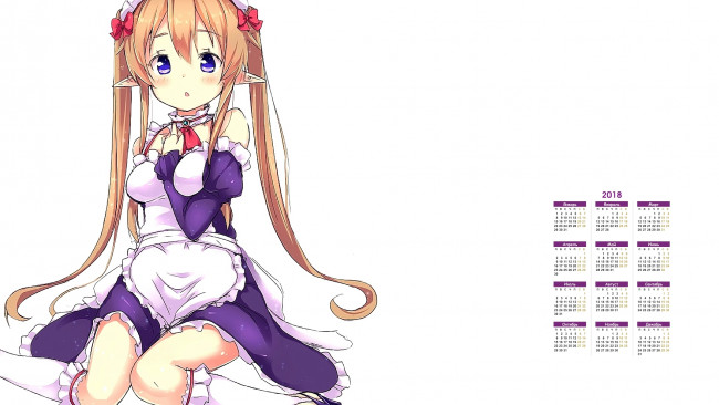 Обои картинки фото календари, аниме, взгляд, лицо, девушка, 2018