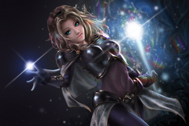 Обои картинки фото видео игры, league of legends, магия, униформа, взгляд, фон, девушка