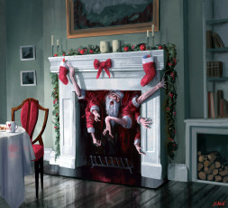 Картинка фэнтези существа санта клаус монстр камин