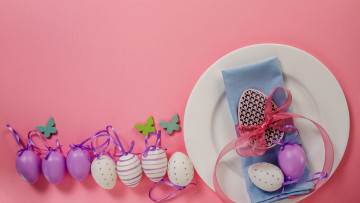 Картинка праздничные пасха тарелка салфетка писанки лента бант