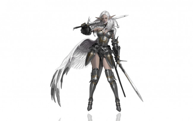 Обои картинки фото фэнтези, эльфы, девушка, эльф, оружие, крыло