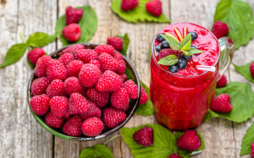 Картинка еда малина мята ягоды смузи