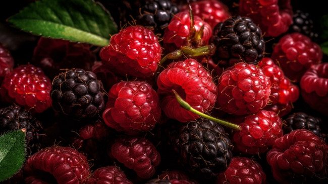 Обои картинки фото рисованное, еда, макро, ягоды, малина, много, ежевика