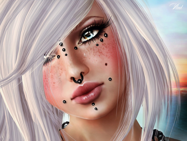 Обои картинки фото 3д, графика, portraits, портрет, слеза, девушка, пирсинг