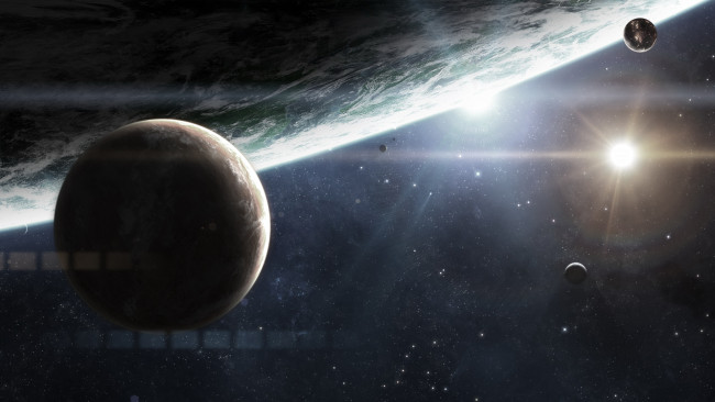 Обои картинки фото космос, арт, планеты, звезды, свечения