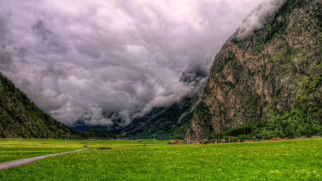 Обои картинки фото природа, горы, туман, трава