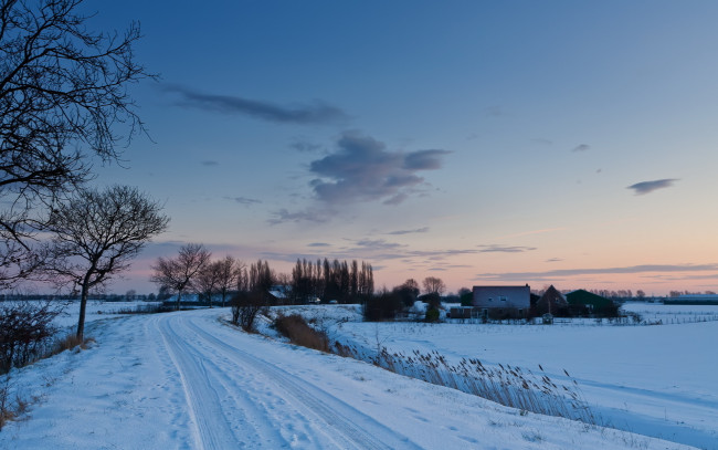 Обои картинки фото природа, зима, снег, закат