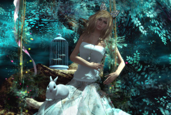 Картинка 3д графика people люди клетка кролик девушка