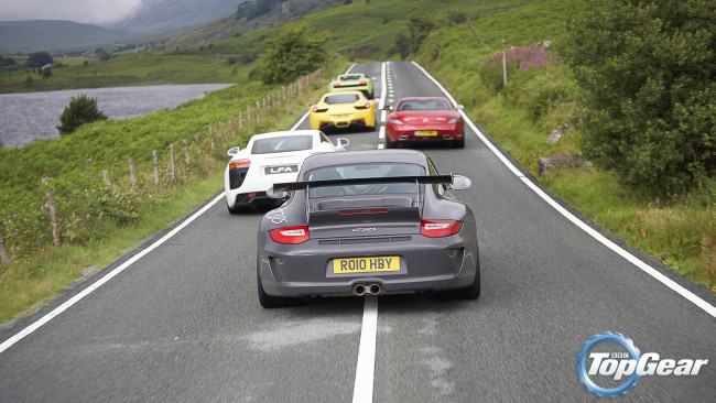 Обои картинки фото кино, фильмы, top, gear, порше, мерседес, ламборгини, феррари, дорога, лексус