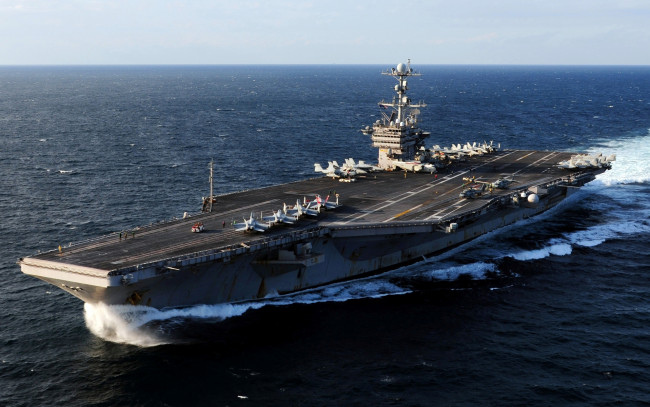 Обои картинки фото uss, ronald, reagan, cvn, 76, корабли, авианосцы, вертолётоносцы, авианосец, поход, океан