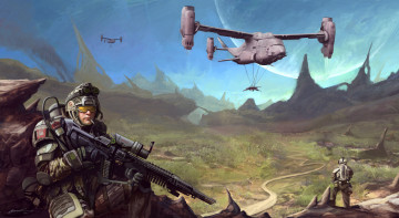 Картинка фэнтези люди планета чужая десант высадка спецназ солдаты