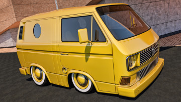 Картинка автомобили 3д желтый transporter t3 volkswagen