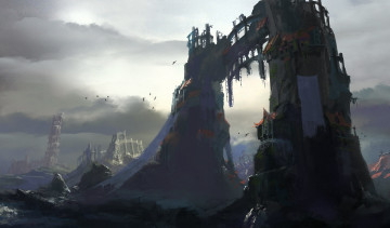 Картинка фэнтези иные+миры +иные+времена птицы выживание разрушения руины постапокалипсис