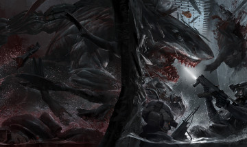 Картинка фэнтези существа акула оружие