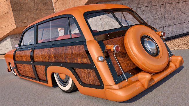 Обои картинки фото автомобили, 3д, 1949, ford, woody, station, wagon