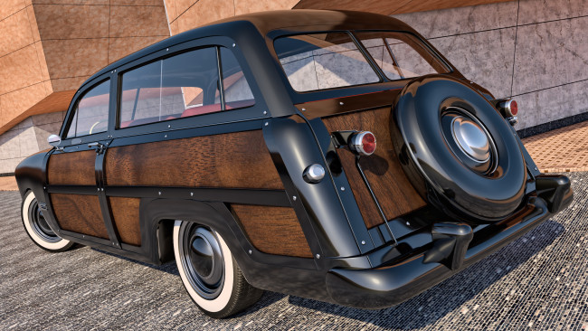 Обои картинки фото автомобили, 3д, woody, wagon, ford, 1949, station