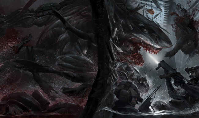 Обои картинки фото фэнтези, существа, акула, оружие