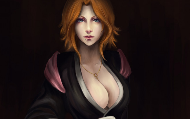 Обои картинки фото аниме, bleach, рыжая, лицо, блич, грудь, рангику