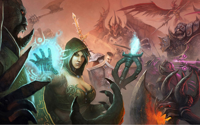 Обои картинки фото фэнтези, маги,  волшебники, монстры, колдовство, сражение, магия, девушка