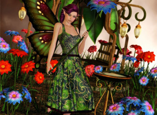 Картинка 3д+графика эльфы+ elves эльфийка взгляд фон цветы фонарики столик