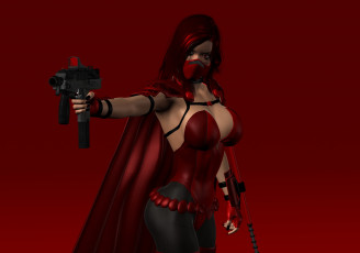 Картинка 3д+графика люди+ people девушка взгляд фон оружие