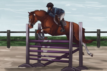 Картинка рисованное животные +лошади жокей скачки лошадь ипподром