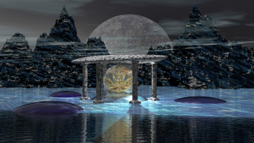 Картинка 3д+графика атмосфера настроение+ atmosphere+ +mood+ планета горы стол сфера