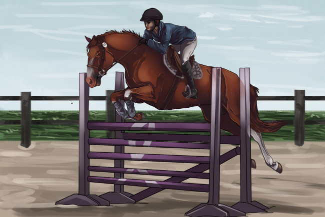 Обои картинки фото рисованное, животные,  лошади, жокей, скачки, лошадь, ипподром