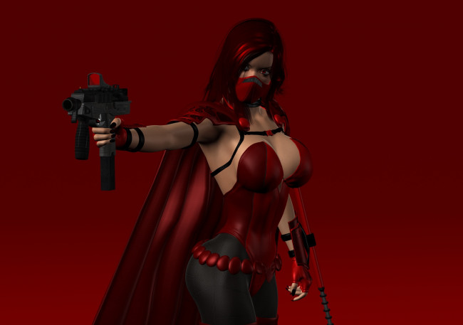 Обои картинки фото 3д графика, люди , people, девушка, взгляд, фон, оружие