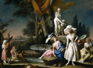 Картинка jose+camaron+boronat рисованное -+другое жанровая картина общество в парке люди фонтан