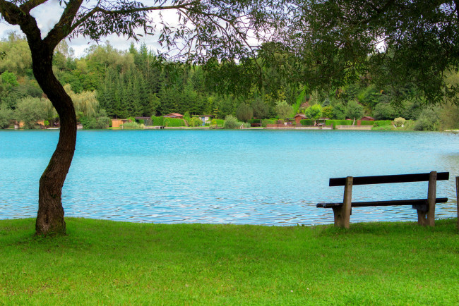 Обои картинки фото природа, реки, озера, берег, река, скамейка