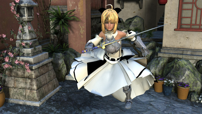 Обои картинки фото 3д графика, фантазия , fantasy, девушка, взгляд, фон, оружие