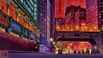 Картинка календари аниме здание мотоцикл 2018 город