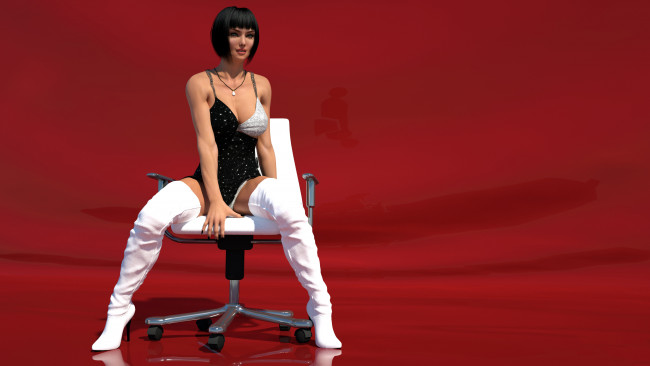 Обои картинки фото 3д графика, люди , people, кресло, взгляд, фон, девушка