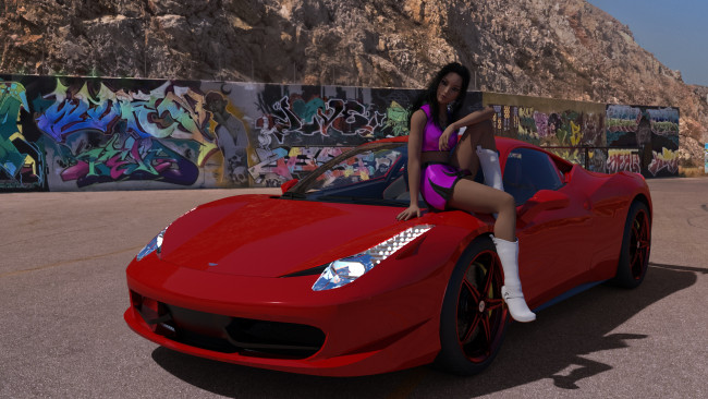 Обои картинки фото 3д графика, люди-авто, мото , people- car ,  moto, девушка, взгляд, фон