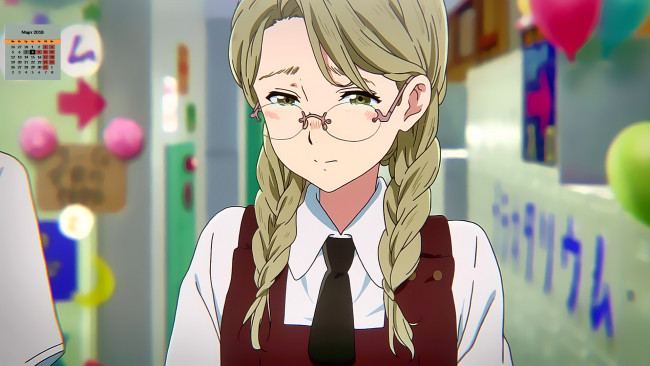 Обои картинки фото календари, аниме, девочка, взгляд, 2018, очки