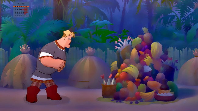 Обои картинки фото календари, кино,  мультфильмы, фрукты, богатырь, взгляд, мужчина, 2018