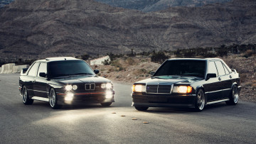 Картинка автомобили разные+вместе bmw m3 mercedes-benz 190e